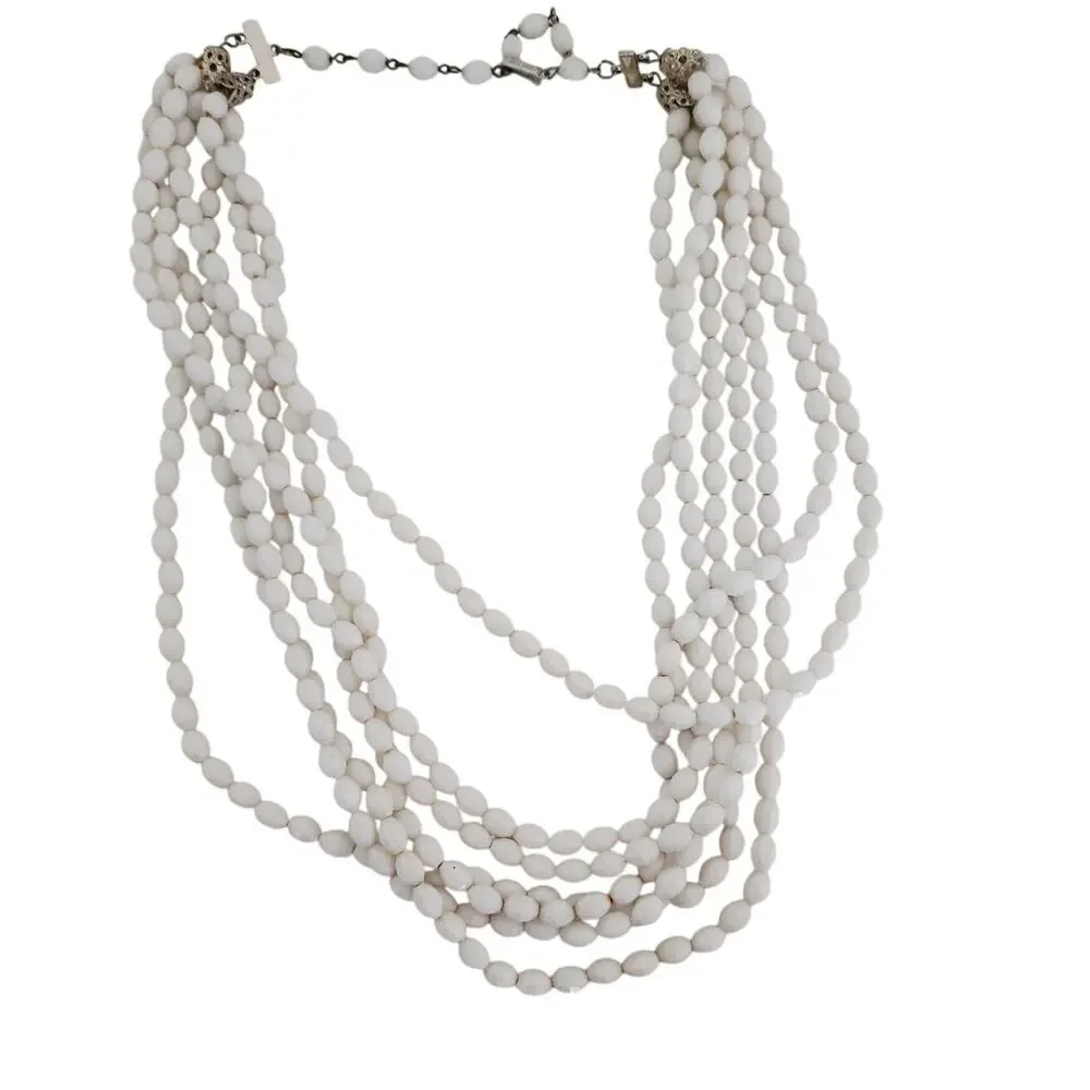White beaded layered necklace